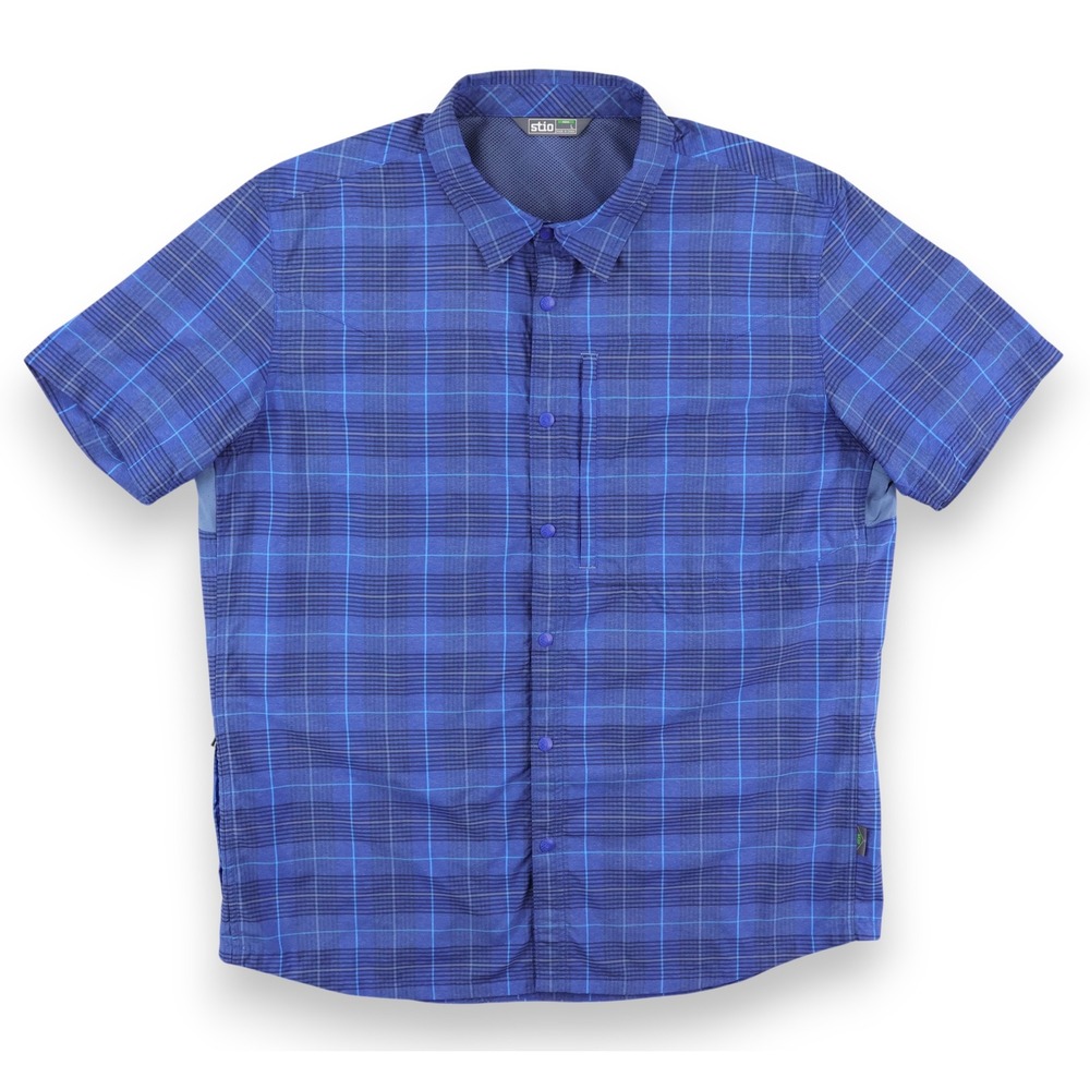 Stio Shirt Mens Large Blue Plaid Hagen Trail Shirt Technical Snap Front 200144